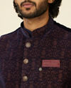 alt message - Manyavar Men Dark Blue Self-Textured Nehru Jacket image number 1